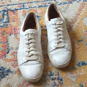 Frye Ivy Grunge Distressed Leather Classic Low Top Lace Up Sneakers White 9